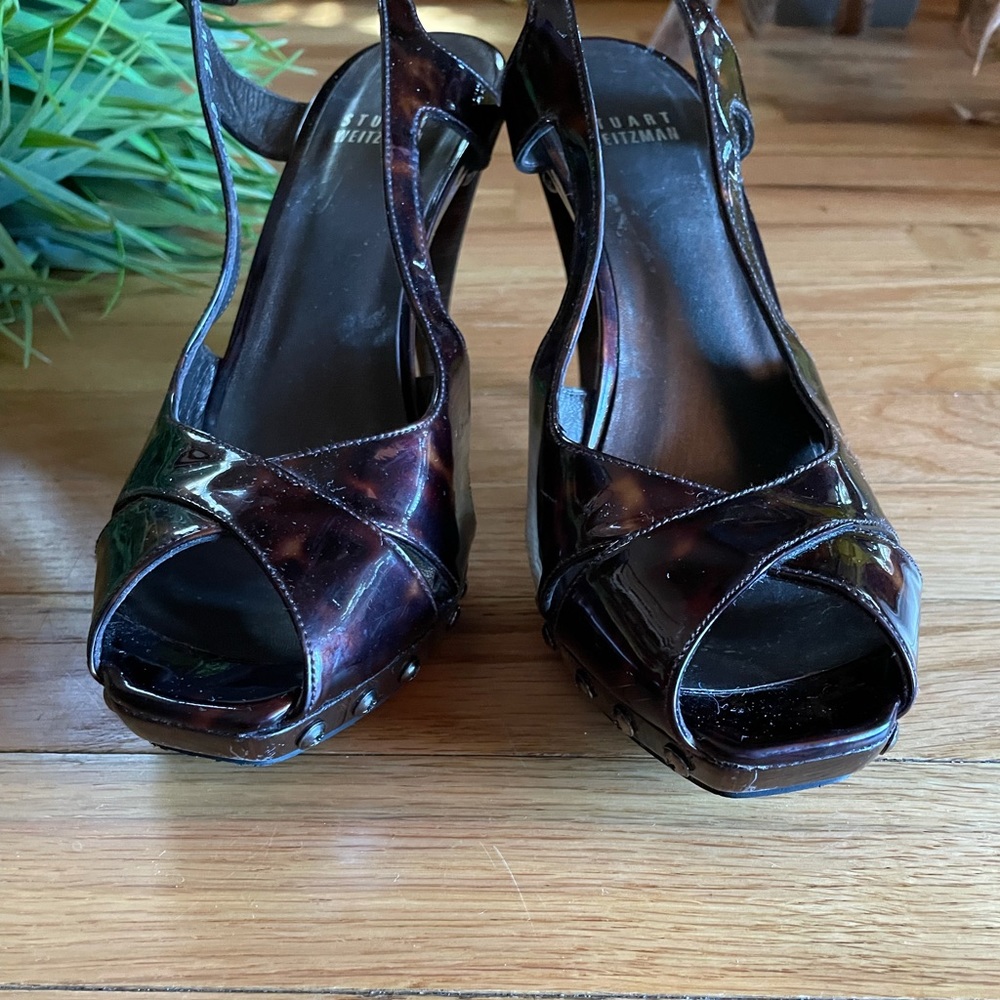 Stuart Weitzman Cognac Peep-Toe Slingbacks - image 6